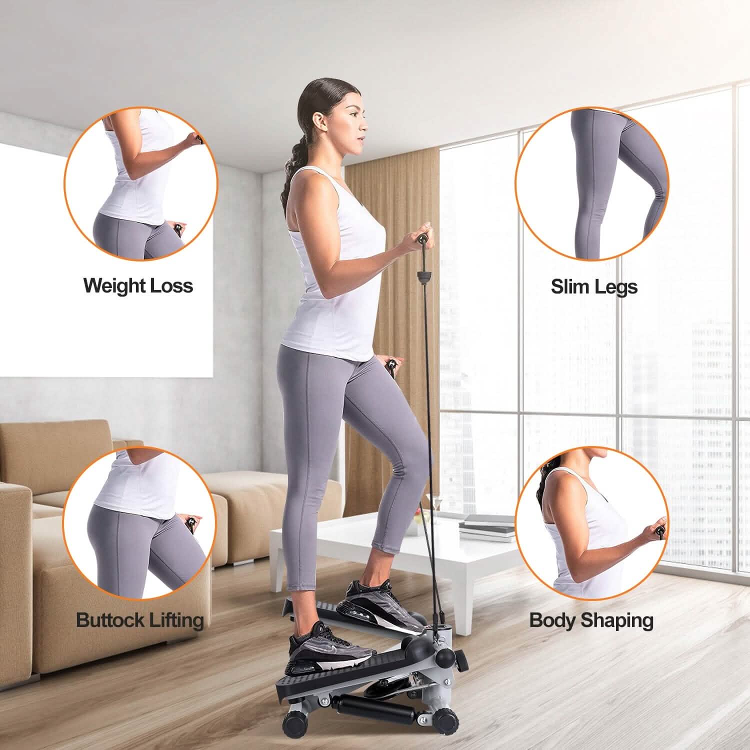 Mini Stepper de Fitness avec 2 Bandes de Résistance Écran LCD