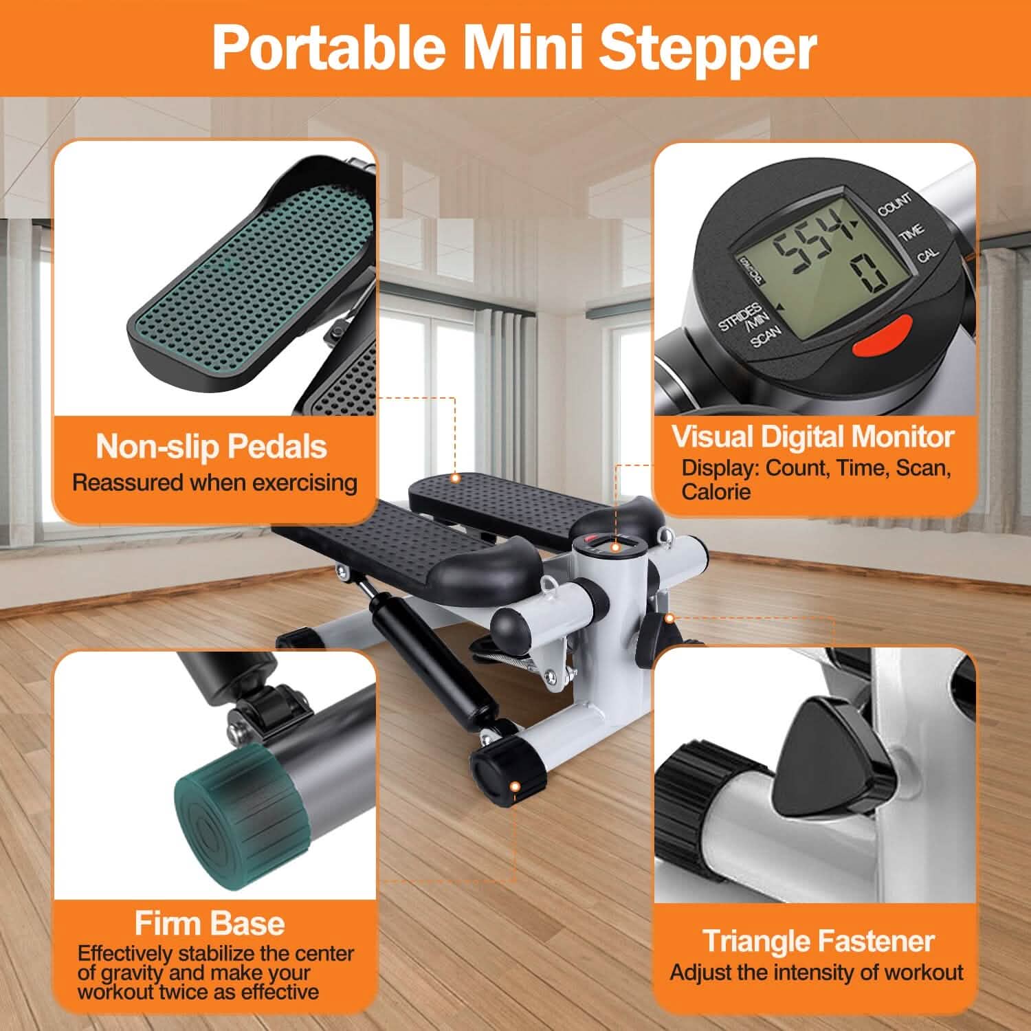 Mini Stepper de Fitness avec 2 Bandes de Résistance Écran LCD