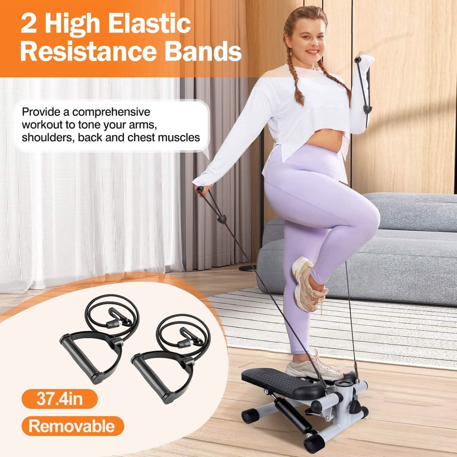 Mini Stepper de Fitness avec 2 Bandes de Résistance Écran LCD