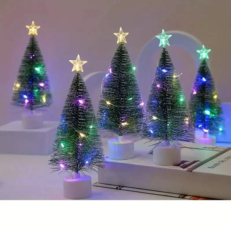 Mini sapin de Noël lumineux coloré avec veilleuse LED en acrylique artificiel