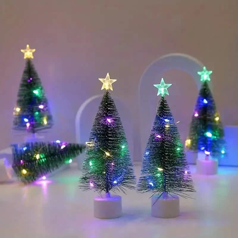 Mini sapin de Noël lumineux coloré avec veilleuse LED en acrylique artificiel