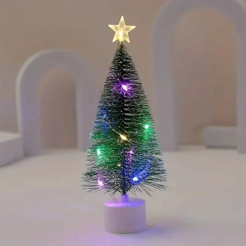 Mini sapin de Noël lumineux coloré avec veilleuse LED en acrylique artificiel