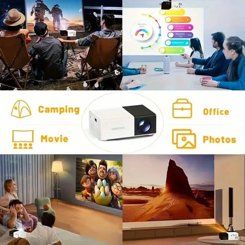 Mini projecteur de films portable haute définition lumineux 3000+ lumens, source de lumière LED HD avec USB