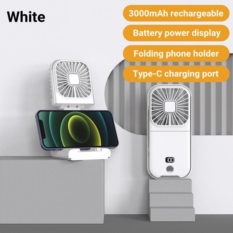 Mini Ventilateur Portable d'Extérieur, Ventilateur de Cou Suspendu, Rechargeable USB, Alimenté par Batterie 3000 mAh, Ventilateur de Table Sans Fil Pliable à 180°, 4 Vitesses Réglables, Ventilateur de Poche Portable pour Bureau, Extérieur, Voyage