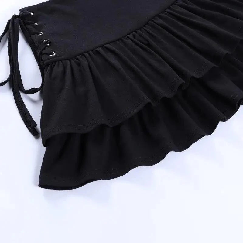 Mini-jupe Filles Douce Noire Taille Haute Plissée Jupe Mignonne Sombre Légère Jupes Design Simple