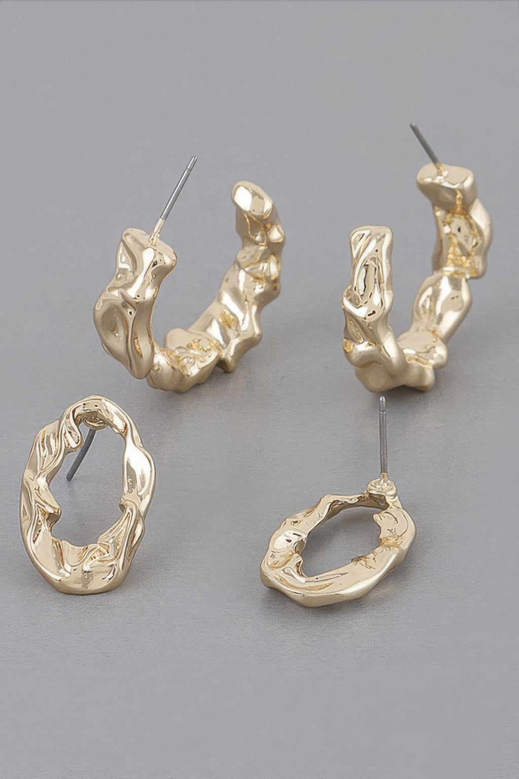 Ensemble de mini boucles d'oreilles créoles texturées à fermoir