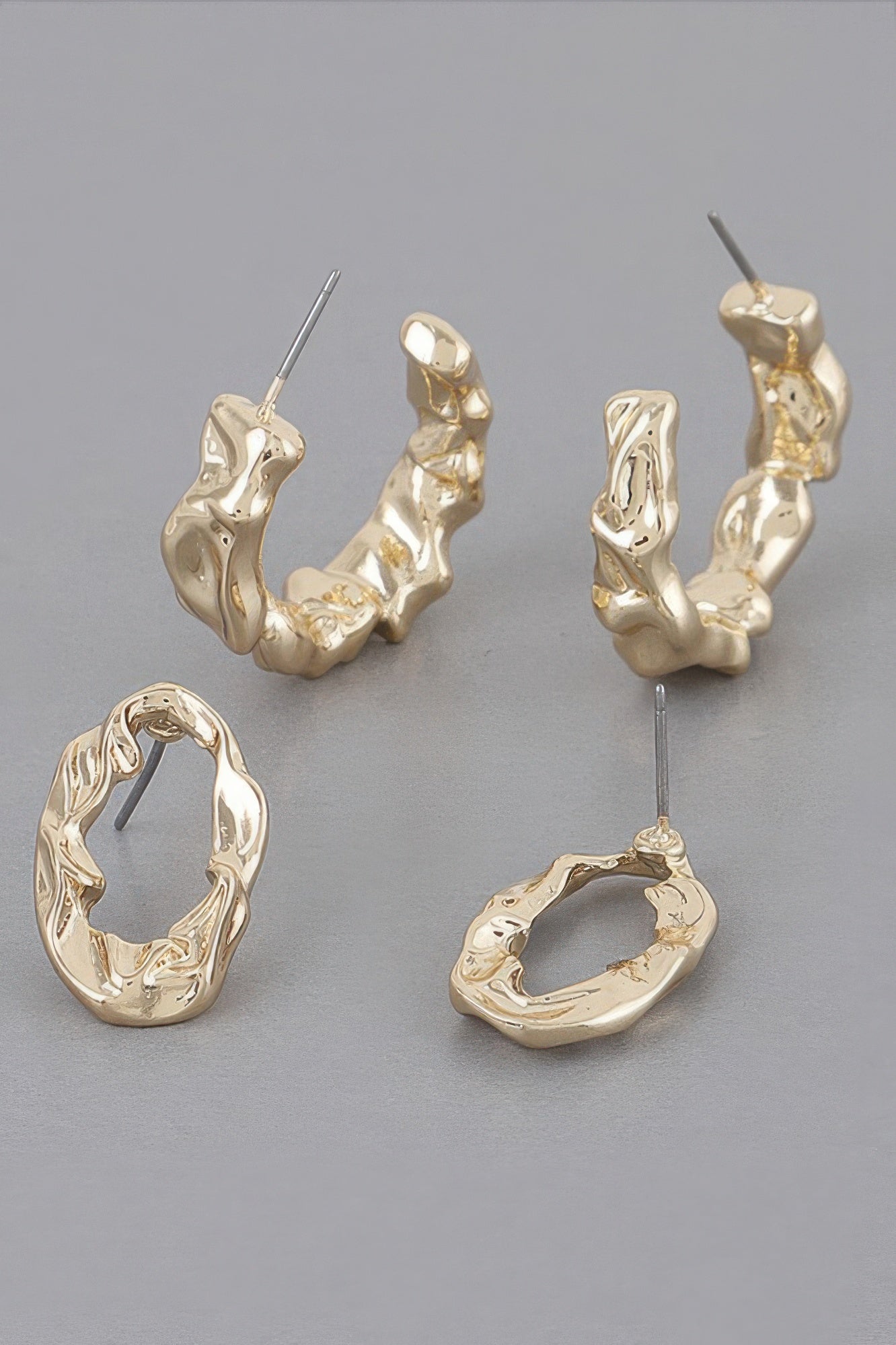 Ensemble de mini boucles d'oreilles créoles texturées à fermoir