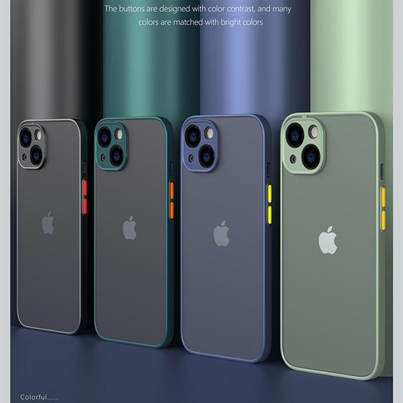Coque blindée antichoc minimaliste pour iPhone 13 14 12 11 Pro Max XR XS X Luxe Silicone Bumper Coque rigide transparente Mini Luxe Silicone Bumper Coque rigide transparente