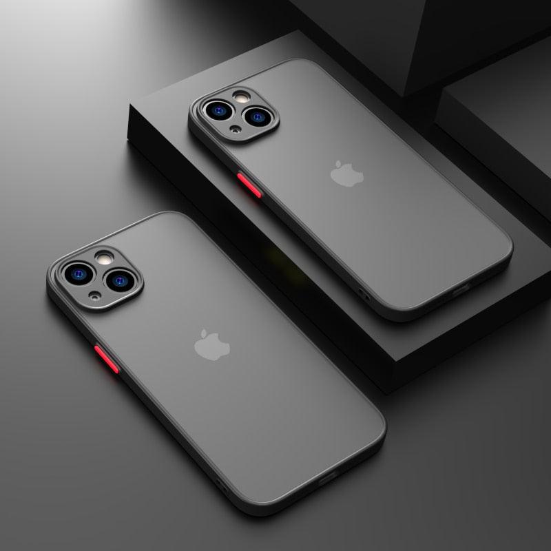Coque blindée antichoc minimaliste pour iPhone 13 14 12 11 Pro Max XR XS X Luxe Silicone Bumper Coque rigide transparente Mini Luxe Silicone Bumper Coque rigide transparente