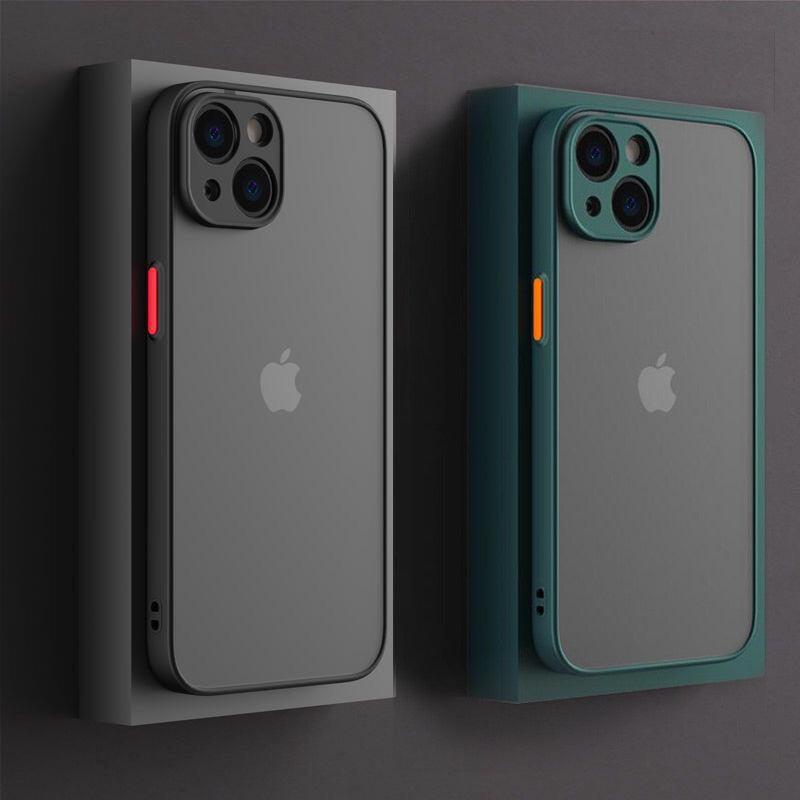 Coque blindée antichoc minimaliste pour iPhone 13 14 12 11 Pro Max XR XS X Luxe Silicone Bumper Coque rigide transparente Mini Luxe Silicone Bumper Coque rigide transparente