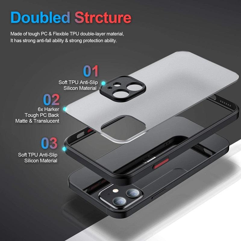 Coque blindée antichoc minimaliste pour iPhone 13 14 12 11 Pro Max XR XS X Luxe Silicone Bumper Coque rigide transparente Mini Luxe Silicone Bumper Coque rigide transparente