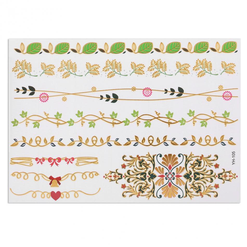 Autocollant de Tatouages Métalliques Colorés Mixtes Flash pour Femme Tatouage Jetable Temporaire Imperméable Doré Argenté