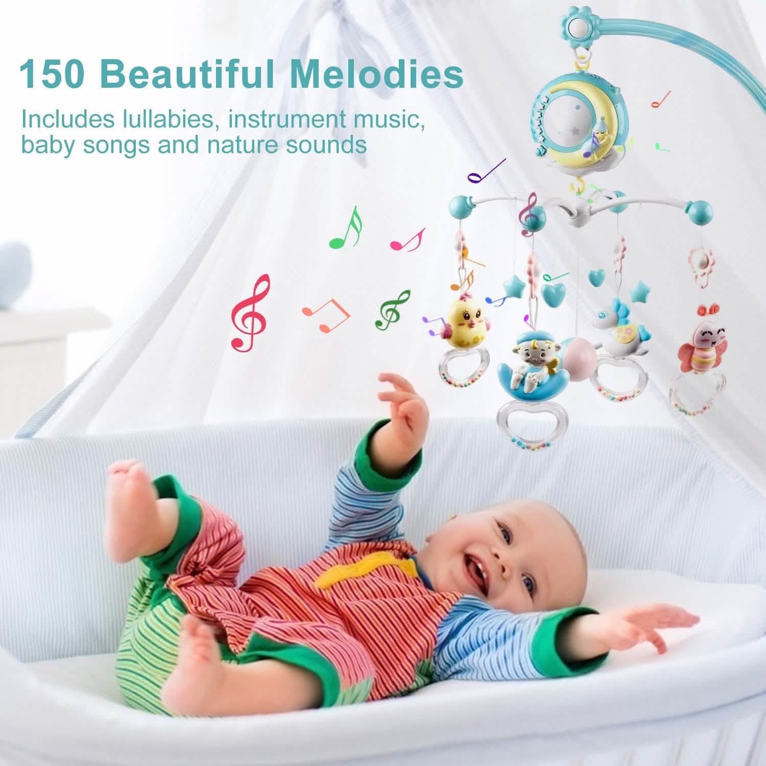 Projecteur étoile mobile Veilleuse de nuit pour bébé avec boîte à musique et télécommande