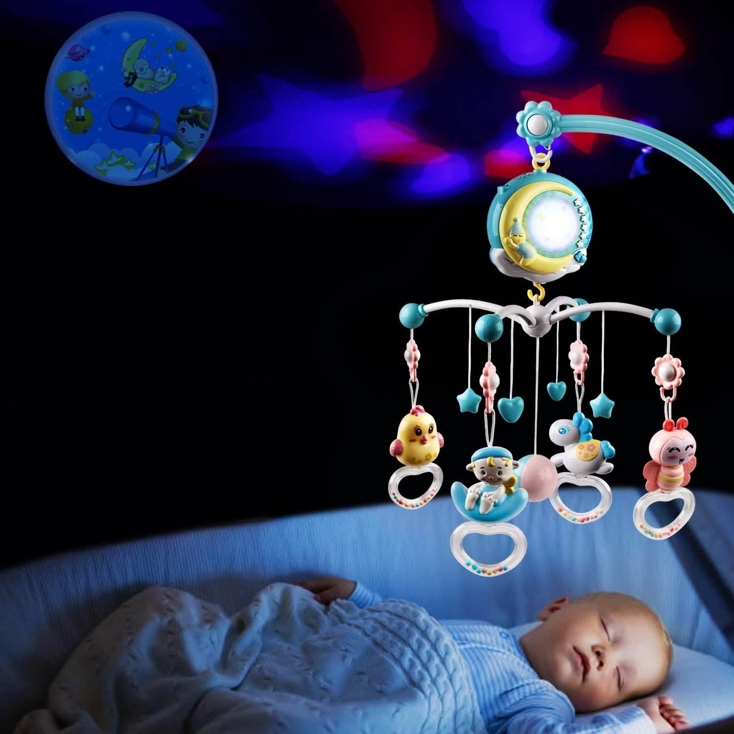 Projecteur étoile mobile Veilleuse de nuit pour bébé avec boîte à musique et télécommande