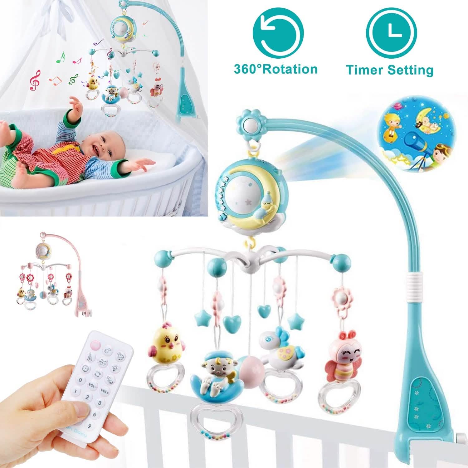 Projecteur étoile mobile Veilleuse de nuit pour bébé avec boîte à musique et télécommande