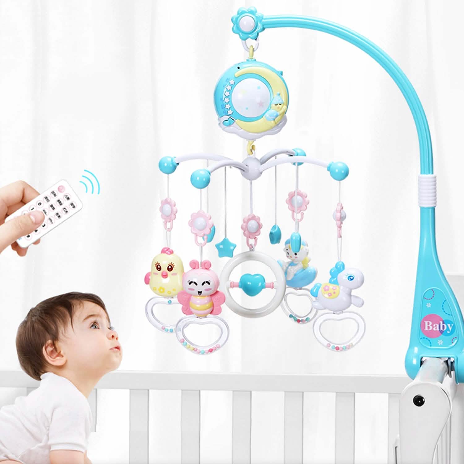 Projecteur étoile mobile Veilleuse de nuit pour bébé avec boîte à musique et télécommande