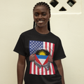 T-shirt drapeau d'Antigua-et-Barbuda | Drapeau antigua et américain déchiré 4 juillet | T-shirts latinos drôles | 4 couleurs