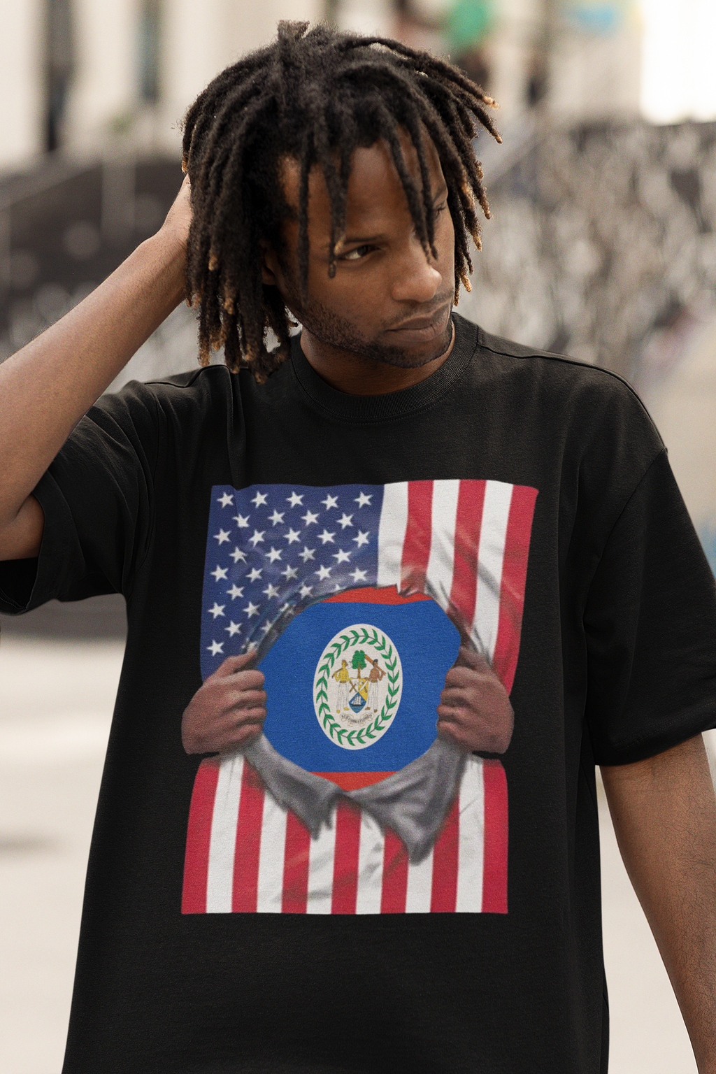 T-shirt Drapeau du Belize + Drapeau des États-Unis Fierté | Drapeau Bélizien + Américain Déchiré 4 Juillet | T-shirts Latinos Drôles Viraux | Unisexe - 4 Couleurs