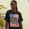 T-shirt drapeau Dominique + États-Unis | Drapeau dominicain + américain déchiré 4 juillet | T-shirts latinos drôles | 4 couleurs