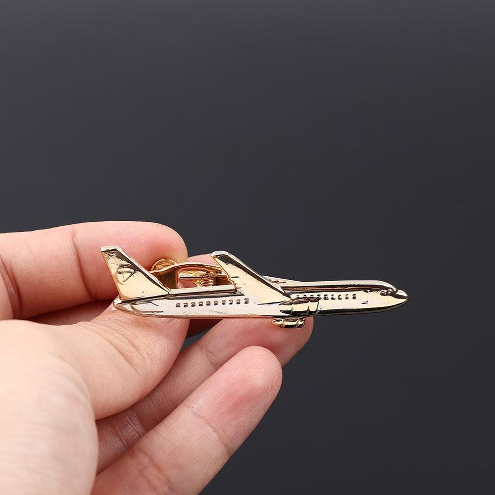 Pince à cravate moderne en forme d'avion pour homme, plaquée or, pour pilote d'affaires, mariage, cadeau, pince à cravate de qualité pour costume d'homme, cadeau de mariage