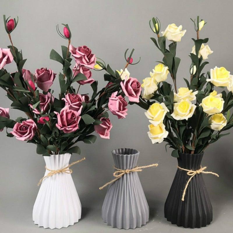 Vase en plastique floral artificiel moderne, pot de fleurs imitation céramique pour la décoration intérieure, centres de table de salon et ornements d'événements
