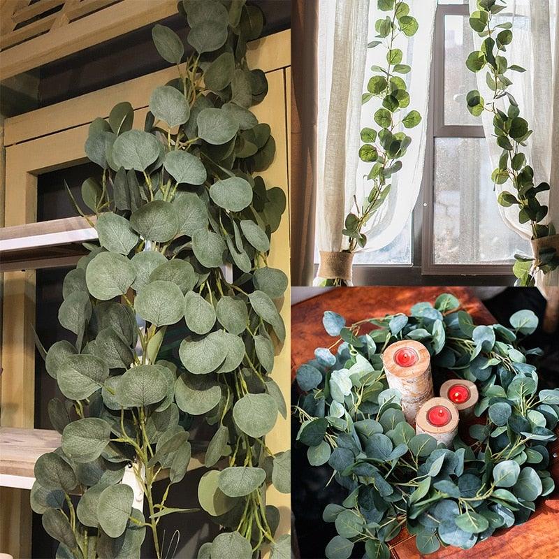 Guirlande Artificielle Moderne de Feuilles d'Eucalyptus Vertes, Rotin de Glycine, Faux Décor, Vignes de Feuilles de Soie pour la Décoration de Mariages et Fêtes d'Anniversaire