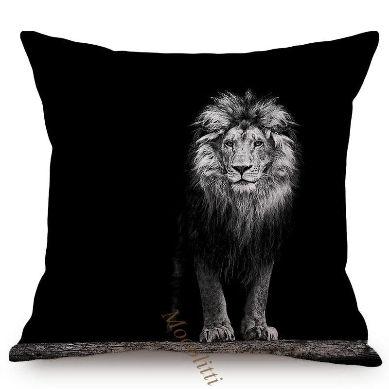 Housses de Coussin Carrées 45x45cm pour Canapé, Décoration d'Intérieur, avec Motif Lion Zèbre Éléphant Tigre, Photographie Animale Moderne en Noir et Blanc
