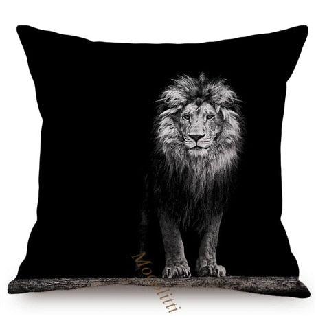Housses de Coussin Carrées 45x45cm pour Canapé, Décoration d'Intérieur, avec Motif Lion Zèbre Éléphant Tigre, Photographie Animale Moderne en Noir et Blanc