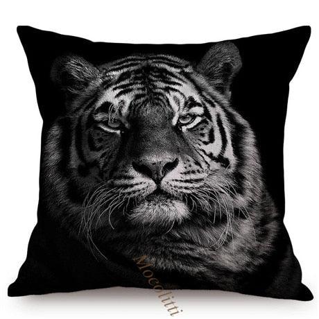 Housses de Coussin Carrées 45x45cm pour Canapé, Décoration d'Intérieur, avec Motif Lion Zèbre Éléphant Tigre, Photographie Animale Moderne en Noir et Blanc
