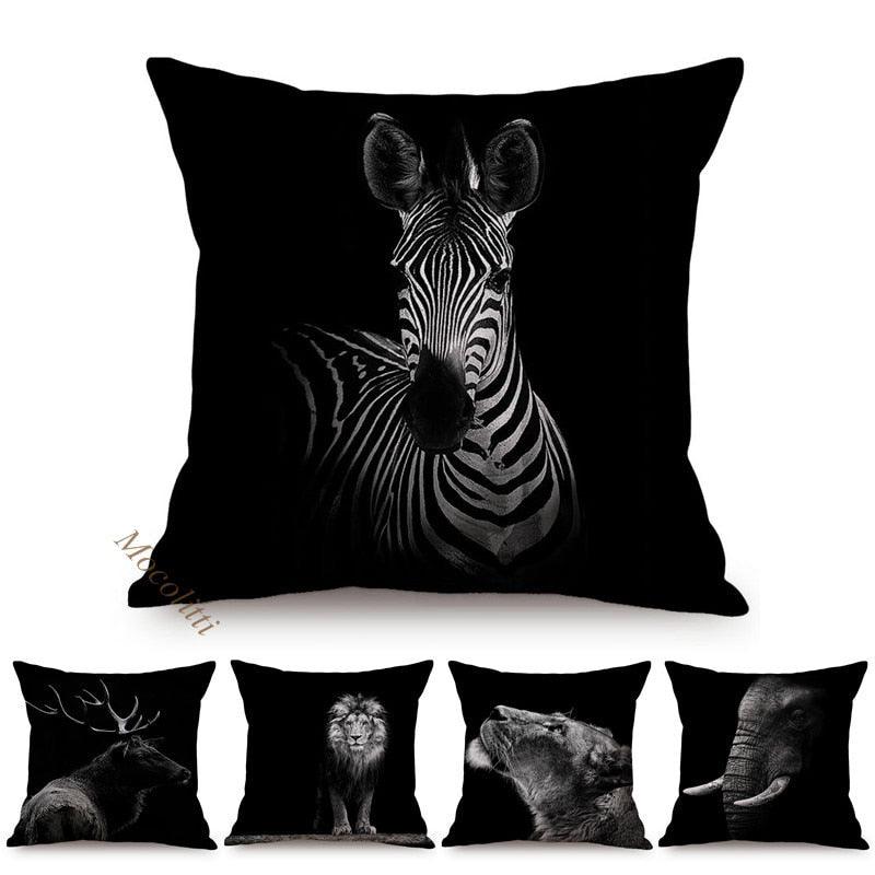 Housses de Coussin Carrées 45x45cm pour Canapé, Décoration d'Intérieur, avec Motif Lion Zèbre Éléphant Tigre, Photographie Animale Moderne en Noir et Blanc