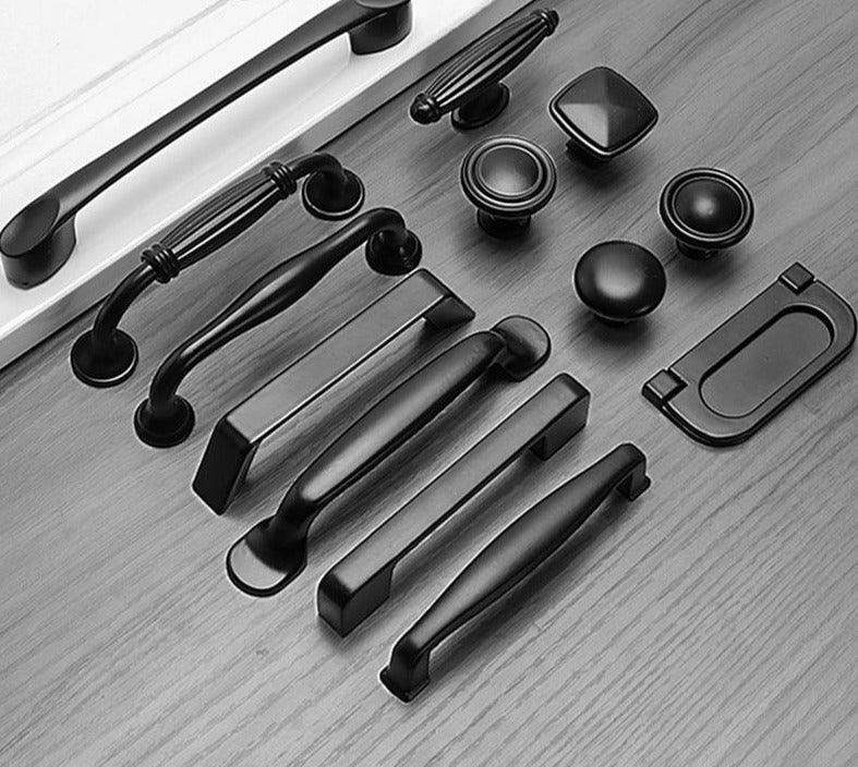 Poignées d'armoire modernes en alliage d'aluminium massif, poignées de porte, poignées de cuisine, poignées de tiroir, poignées de meuble, quincaillerie noire pour armoire, tiroir, porte, commode pour meubles de cuisine, quincaillerie d'armoire