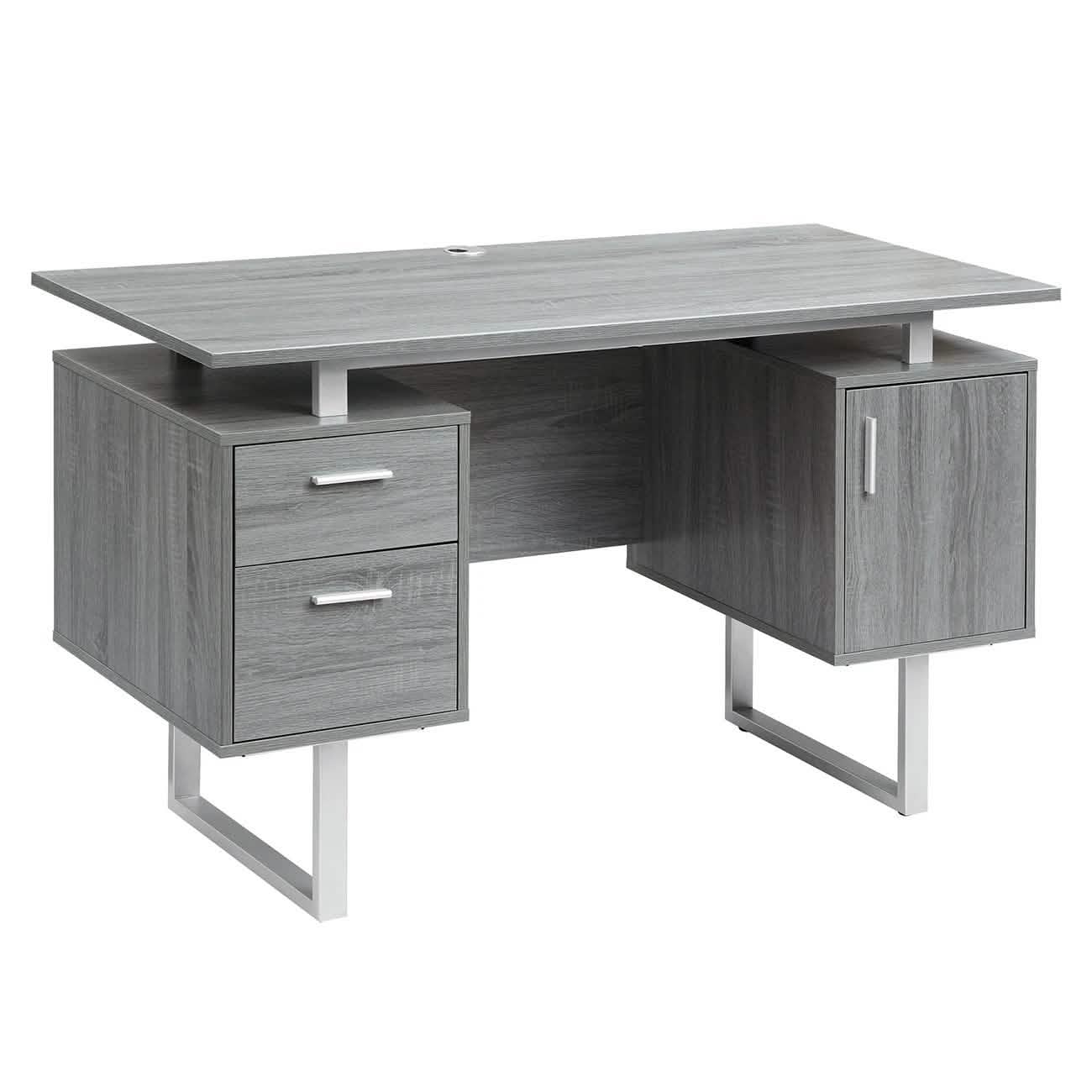 Bureau d'ordinateur gris moderne avec rangement