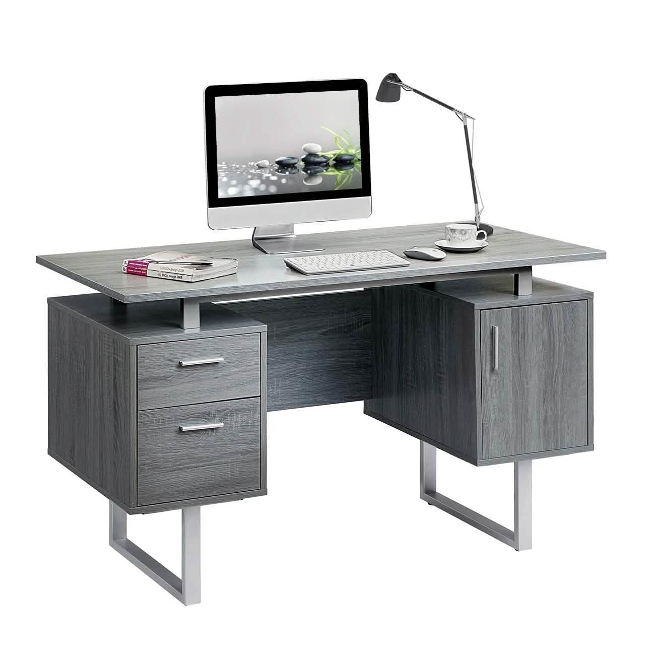 Bureau d'ordinateur gris moderne avec rangement