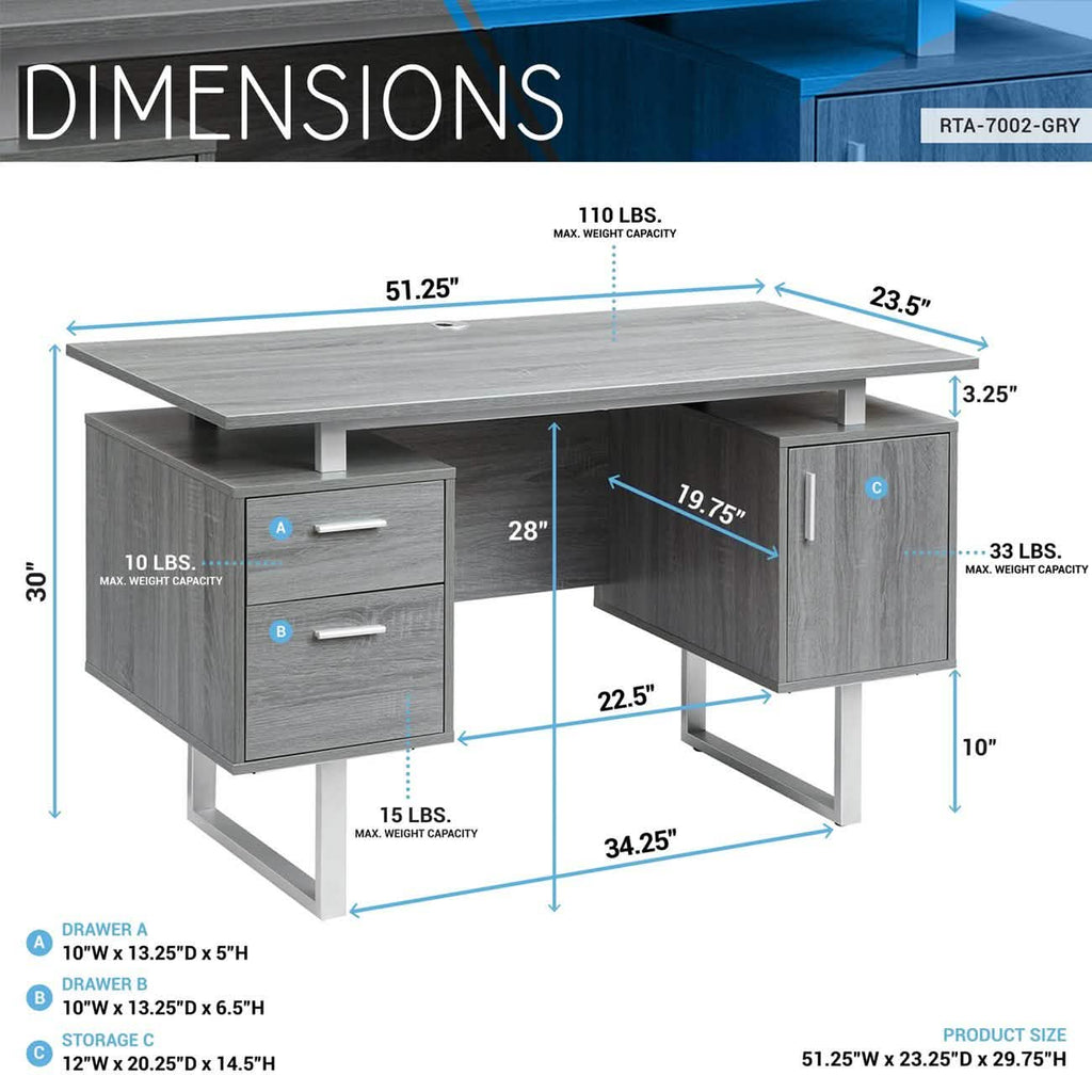 Bureau d'ordinateur gris moderne avec rangement
