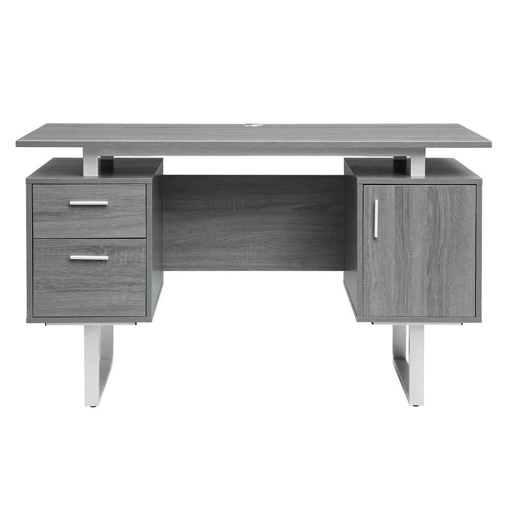 Bureau d'ordinateur gris moderne avec rangement