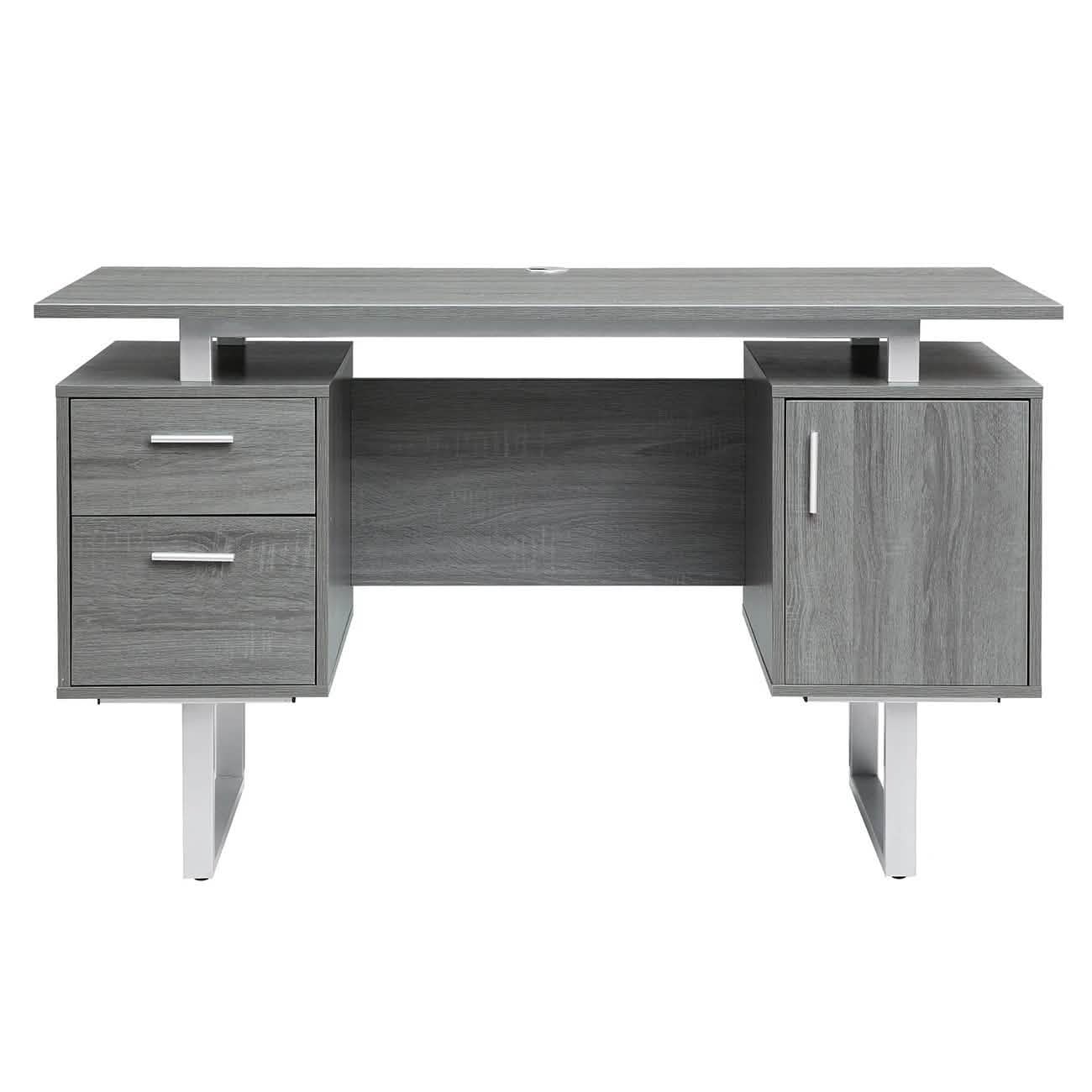 Bureau d'ordinateur gris moderne avec rangement