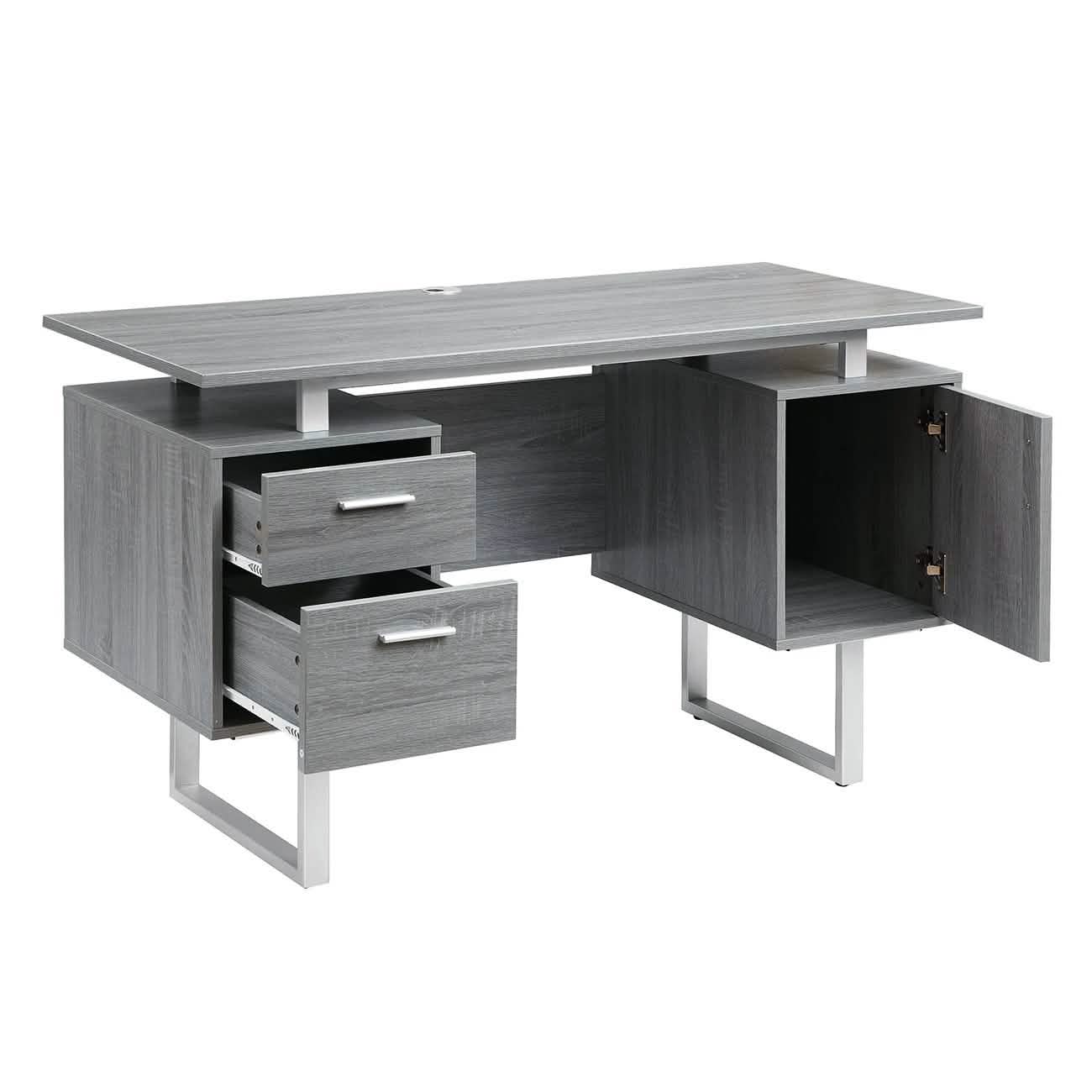 Bureau d'ordinateur gris moderne avec rangement
