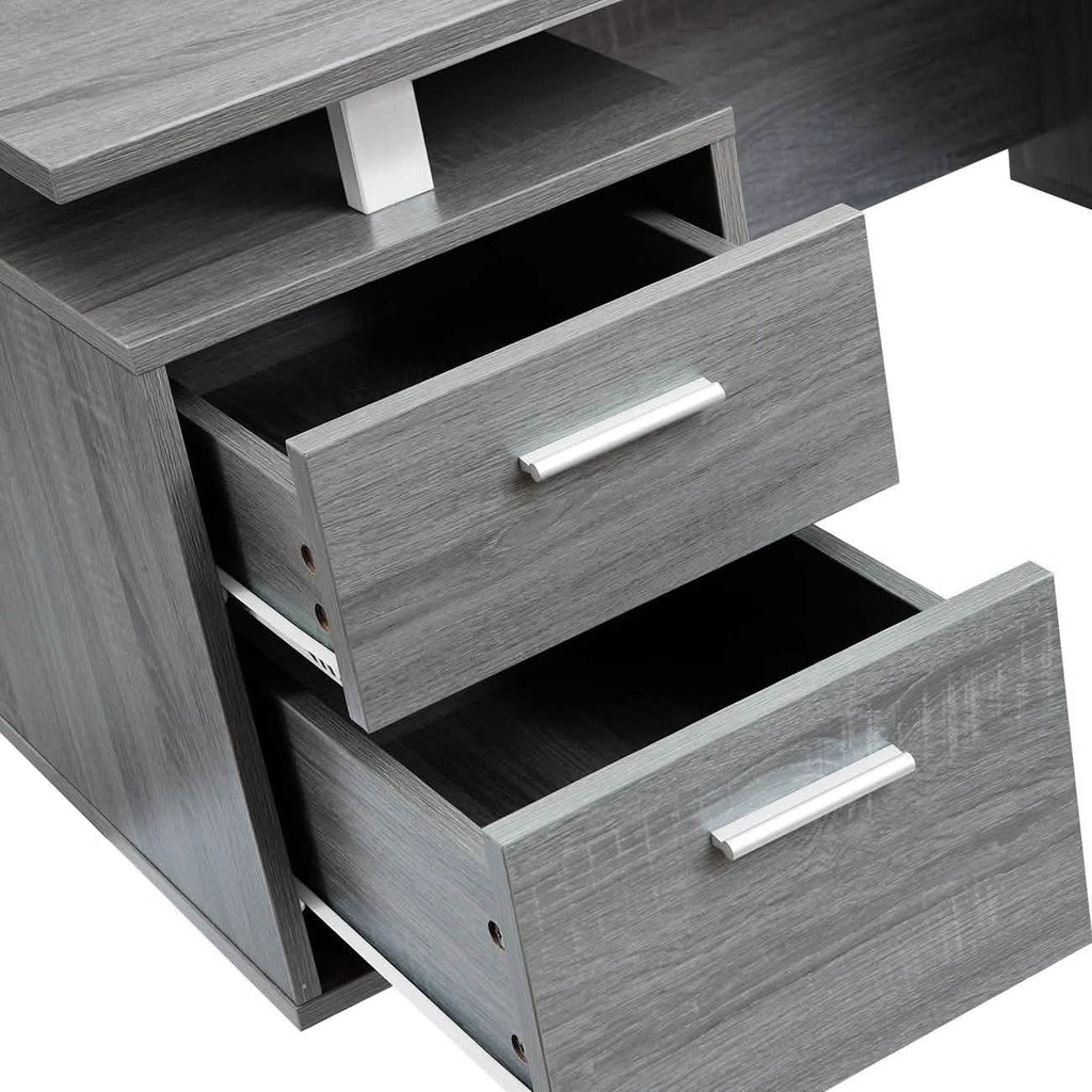 Bureau d'ordinateur gris moderne avec rangement
