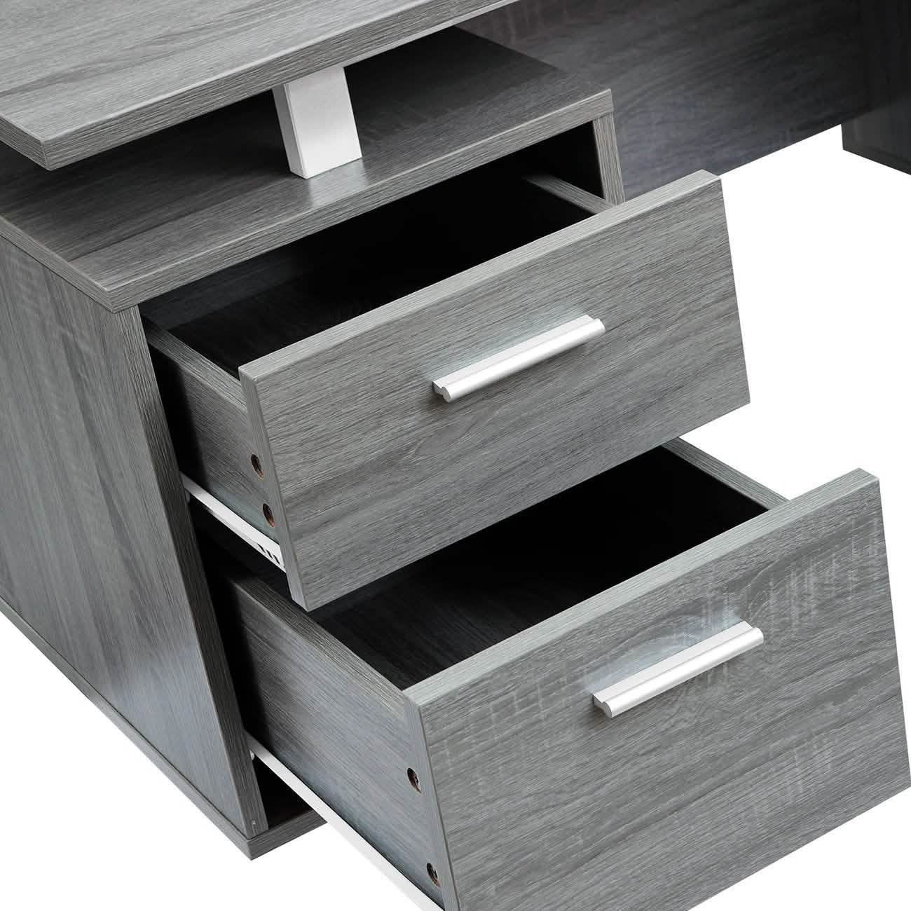 Bureau d'ordinateur gris moderne avec rangement