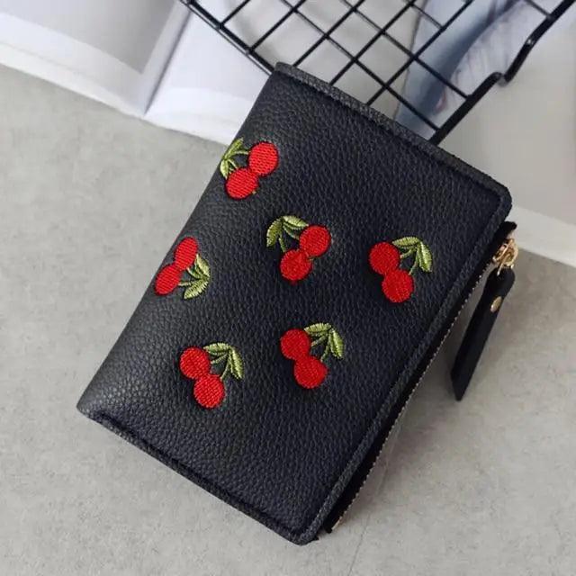 Mini portefeuille moderne et léger en cuir synthétique cerise pour femme - Joli sac minimaliste pour femme