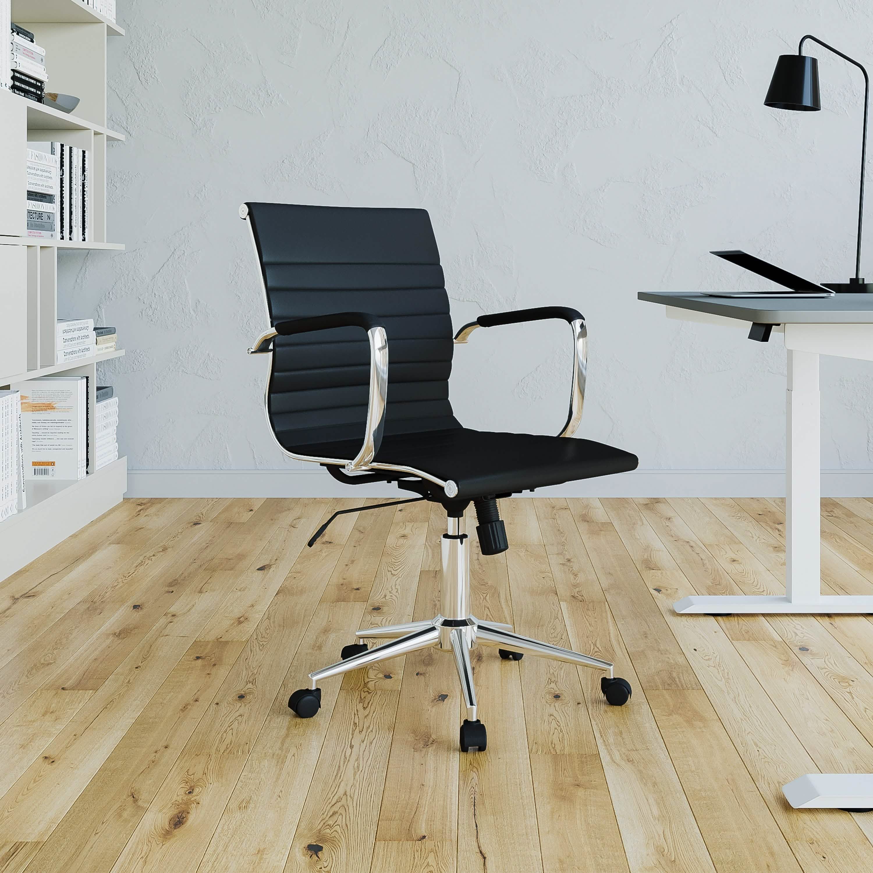 Chaise de bureau de direction moderne à dossier mi-haut - Noire
