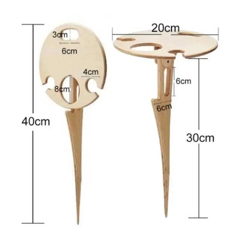 Table à vin portable pliable moderne d'extérieur en bois avec plateau rond, mini support en bois facile à transporter, outils de pique-nique, de fête, de voyage, d'événements, dîners romantiques, célébrations en plein air