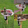 Table à vin portable pliable moderne d'extérieur en bois avec plateau rond, mini support en bois facile à transporter, outils de pique-nique, de fête, de voyage, d'événements, dîners romantiques, célébrations en plein air
