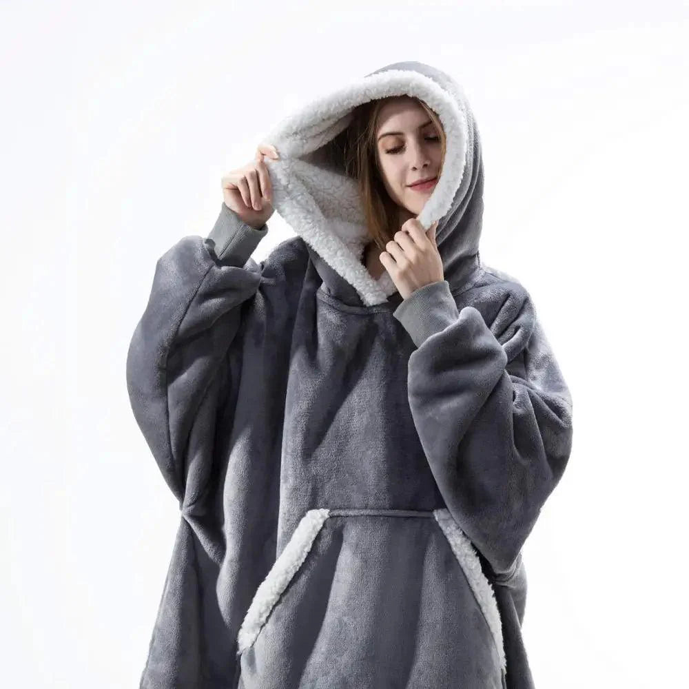 Couverture polaire à capuche surdimensionnée moderne avec manches, sweat-shirt polaire à capuche pour femme avec poche, couverture polaire chaude et douillette pour femme, taille unique pour homme et femme