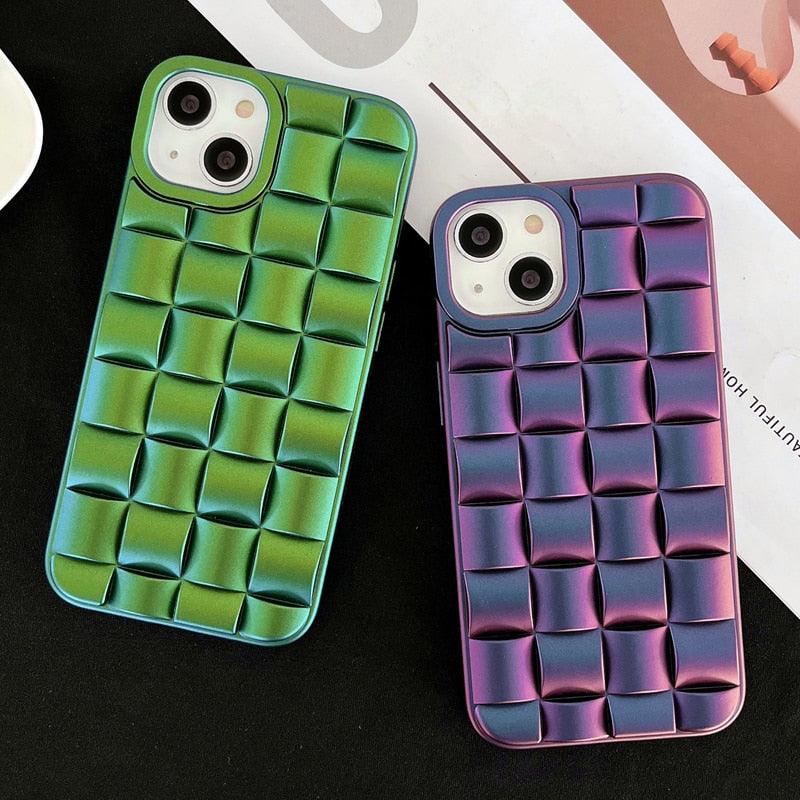 Coque de Téléphone Moderne Violet Vert pour iPhone 13 14 Pro Max 11 12 Mini XS XR X 7 8 14 Plus Housse Souple Antichoc Bumper Mignon Design 3D Silicone Souple Antichoc Bumper Rehaussé Étui pour iPhone