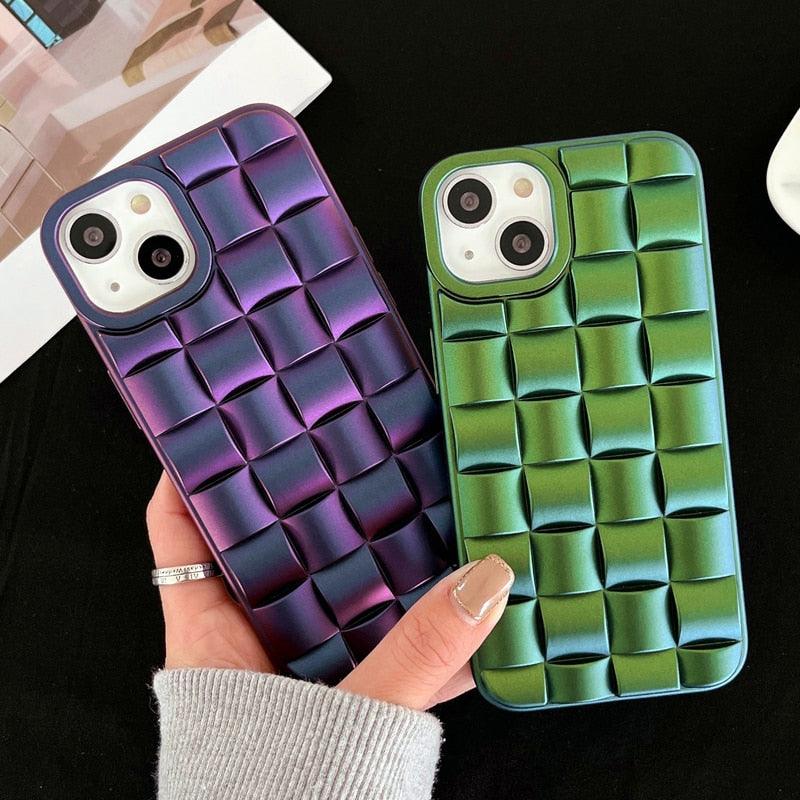 Coque de Téléphone Moderne Violet Vert pour iPhone 13 14 Pro Max 11 12 Mini XS XR X 7 8 14 Plus Housse Souple Antichoc Bumper Mignon Design 3D Silicone Souple Antichoc Bumper Rehaussé Étui pour iPhone