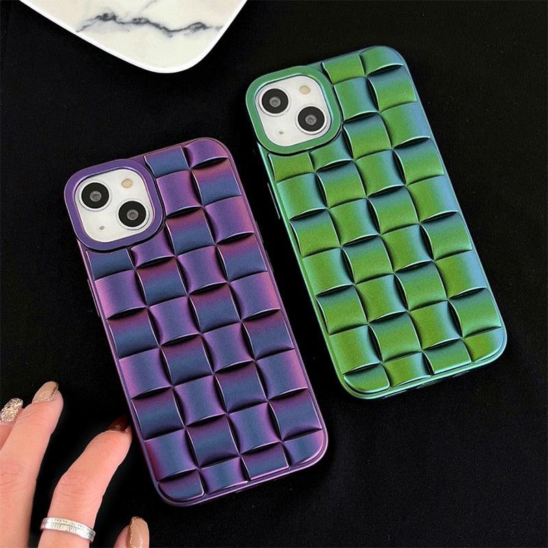 Coque de Téléphone Moderne Violet Vert pour iPhone 13 14 Pro Max 11 12 Mini XS XR X 7 8 14 Plus Housse Souple Antichoc Bumper Mignon Design 3D Silicone Souple Antichoc Bumper Rehaussé Étui pour iPhone