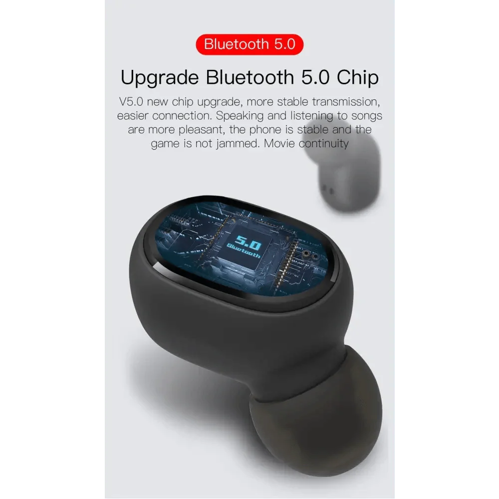 Écouteurs Bluetooth 5.0 Stéréo sans fil, style moderne, intra-auriculaires, mains libres, pour le sport, son de qualité.