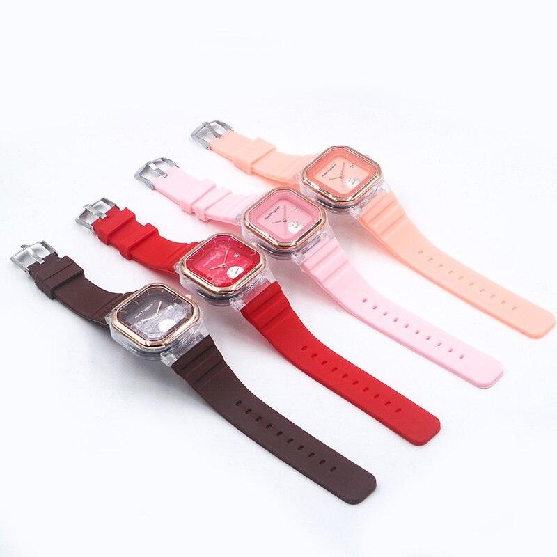 Montre à Quartz Transparente Moderne Montres de Sport pour Enfants Filles Garçons Carré Femmes Sports Électronique Décontracté Montre-Bracelet à Quartz avec Lunette Boîtier Bracelet en Silicone Montre pour Femmes Hommes