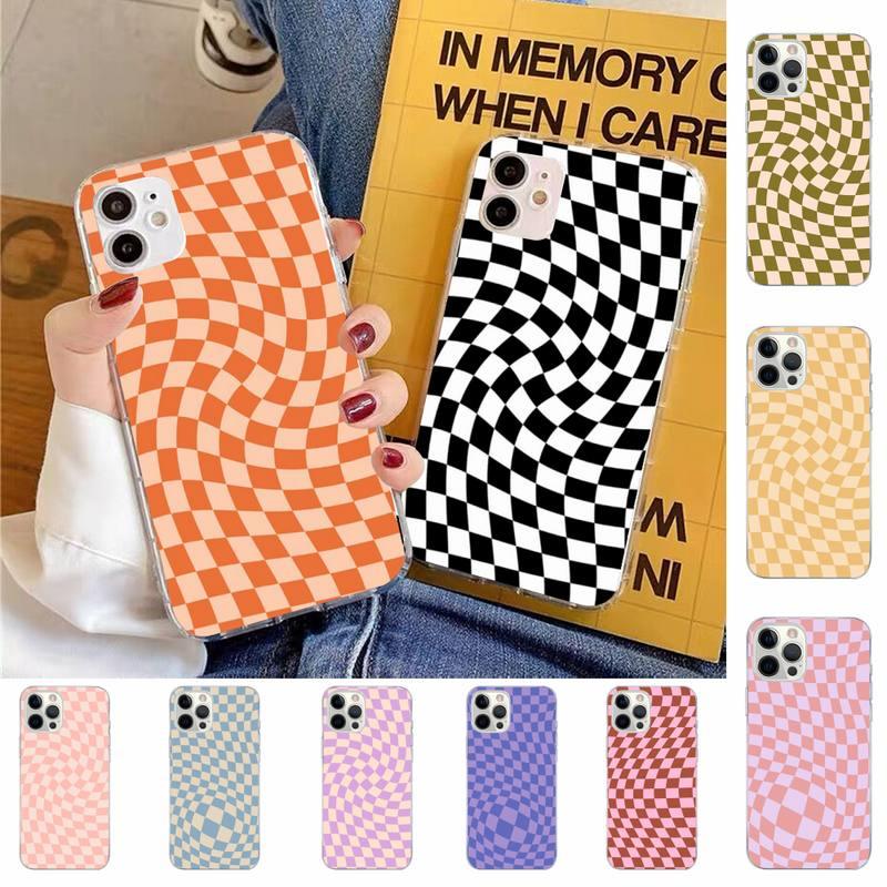 Coque de téléphone à motif damier moderne et unique pour iPhone 11 12 13 Mini Pro Max, motif damier noir et blanc, coque élégante pour filles
